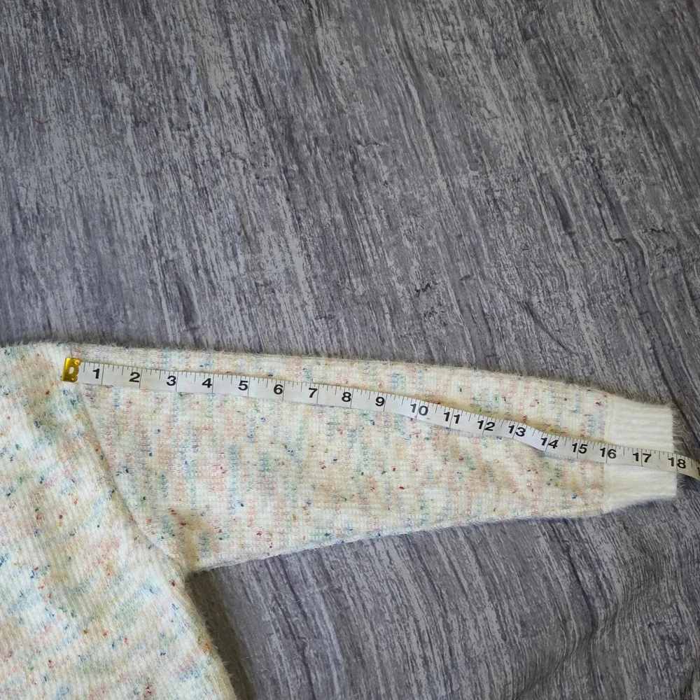 Cream Speckled Knit‎ Button Up Cardigan Pearl Buttons Cozy Academia